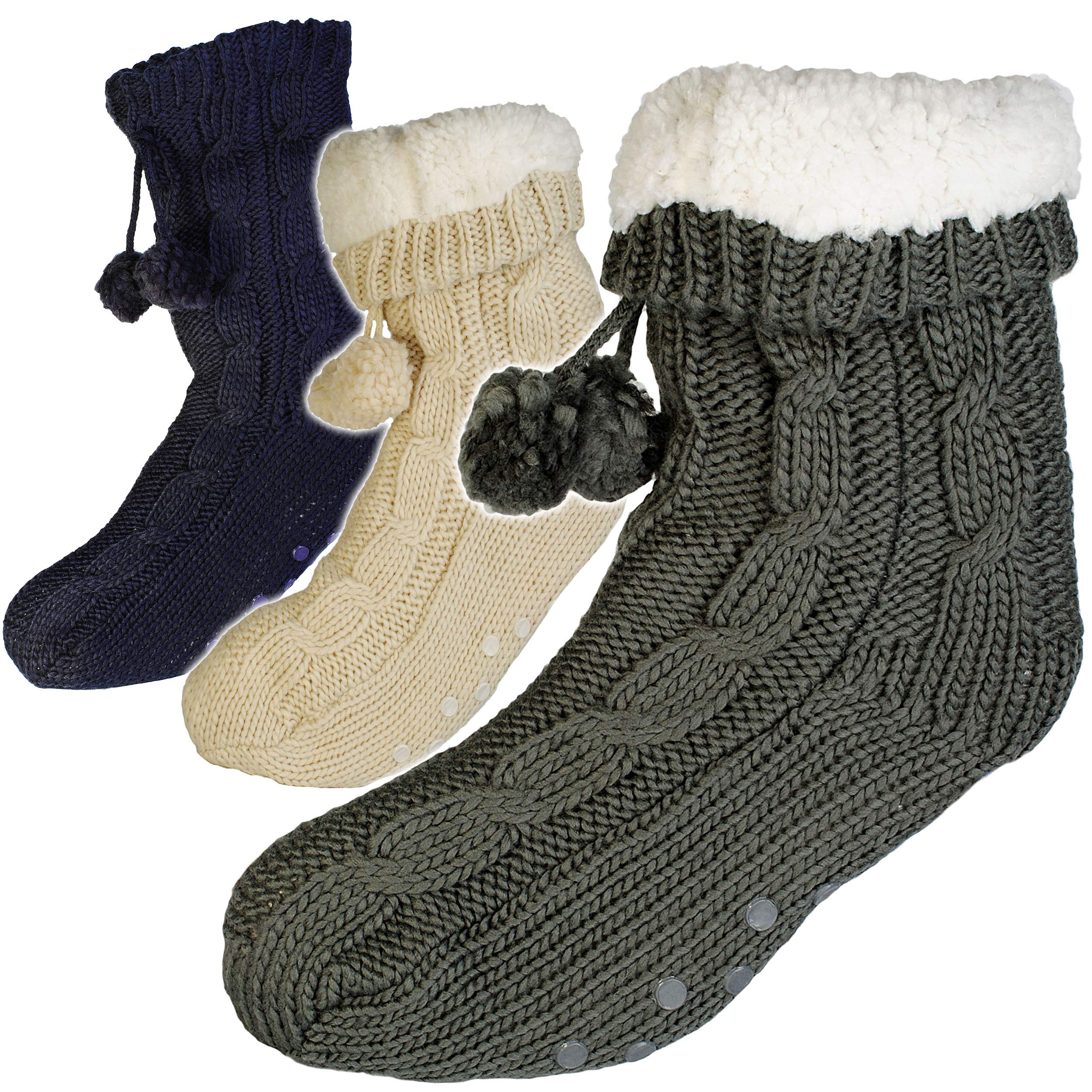 alles-meine.de GmbH 3 Paar Socken/Haussocken - Strick - Farb-Mix - Flausch gefüttert - Größe 41 bis 46 - Plüsch - Sohle rutschfest - Wintersocken - Stoppersocken - Plüsch..