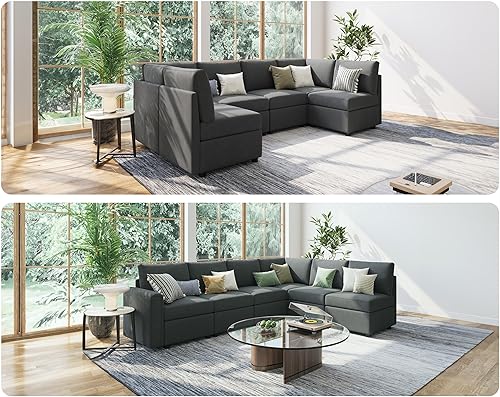 Miniatura 6 de LINSY HOME Sofá modular modular con almacenamiento, sofá seccional lavable con fundas intercambiables, asiento de esquina para sofá modular, gris