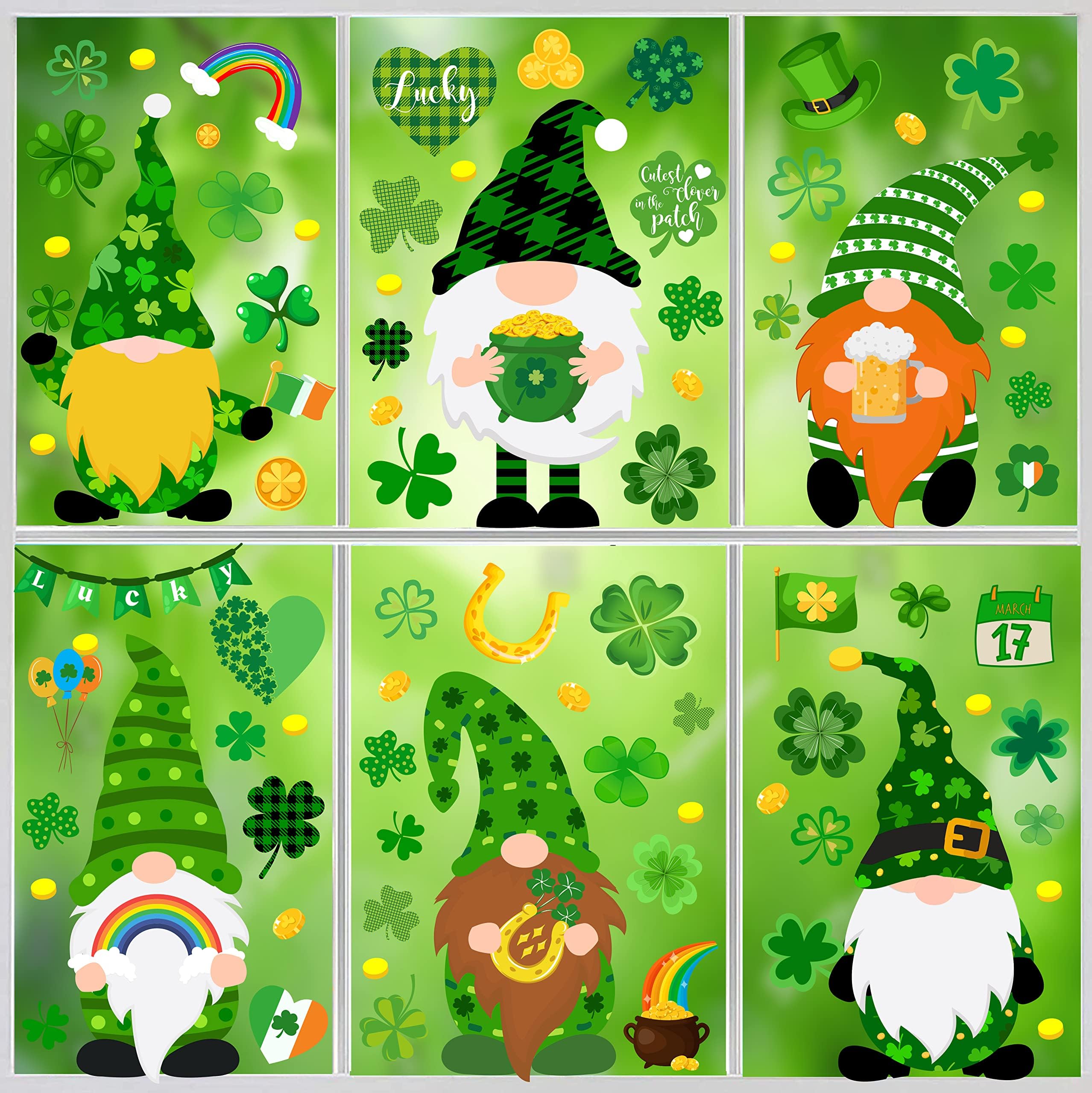 Amazon.com: St Patricks Day Gnome Window Clings St Patricks Day Window ...