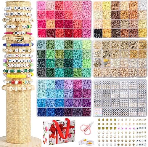SJZWSD Kit de fabricación de pulseras  6 cajas de 15000 piezas de cuentas de arcilla para pulseras de amistad, joyería DIY con dijes de letras  Set