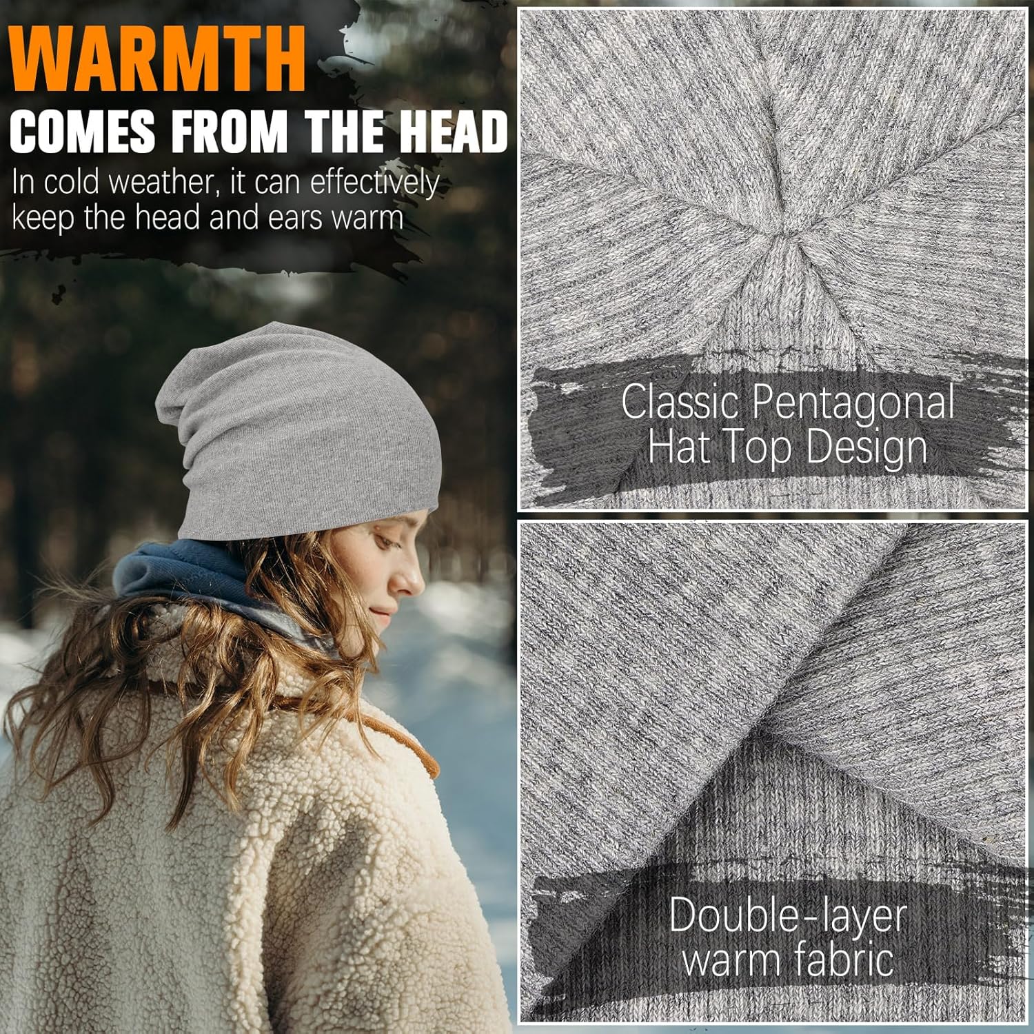 Slouchy Beanie for Women, Mens Soft Cotton Beanie Hat, Double Layer Windproof Skull Cap for All Seasons - Image 5