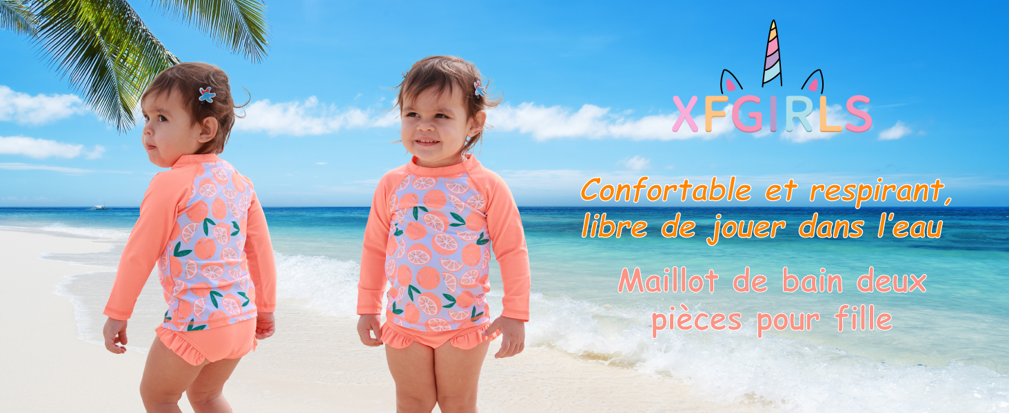 Maillot De Bain 2 Pièces Manches Courtes Fille - Protection UV - 6 Mois à 6 Ans - Polyamide/élasthanne