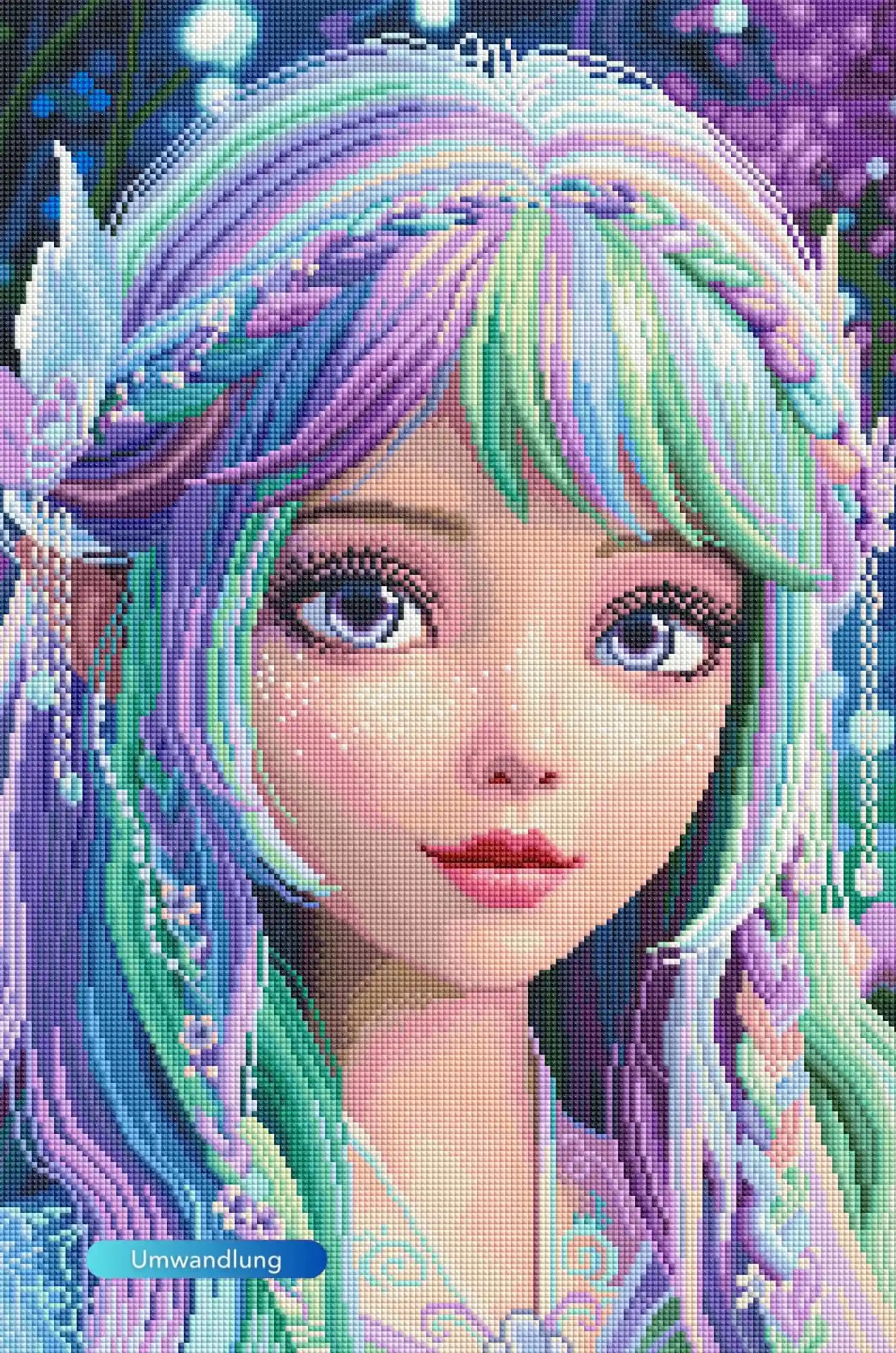 Picmondoo Peinture diamant - 40 x 60 cm - Avec pierres carrées en résine AB, strass et couleurs métalliques - Œuvre d'art pour adultes et enfants (princesse fée Elara by Sonja S)