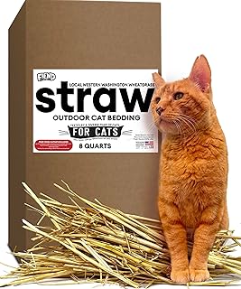 Wheat Straw for Cat Shelter Bedding – 8 Quarts of Fresh Raw USA Wheatstraw from Local Washington State Farm Plus Catnip with Silvervine – Box Stuffed for Outdoor Feral or Indoor Pet Hay