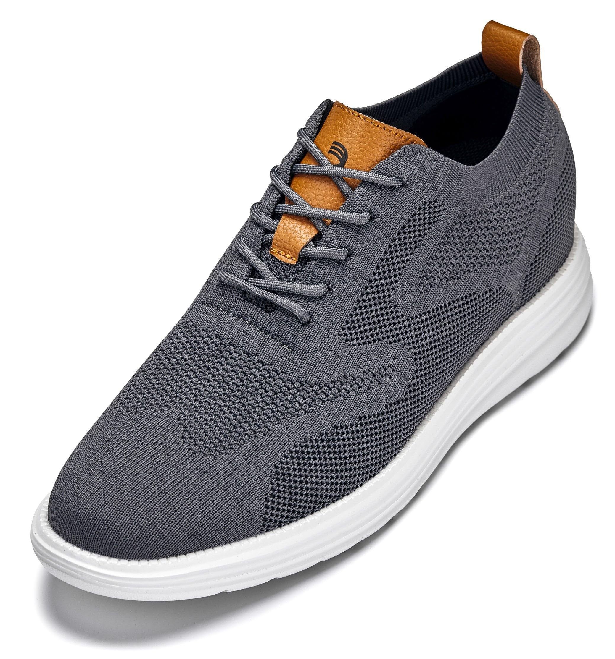 CALTO Men's Invisible Height Increasing Elevator Casual Shoes - Iron Gray/Brown Ultra Light-Weight Lace-up Knitted Casual Sporty Sneakers - 2.8 Inches