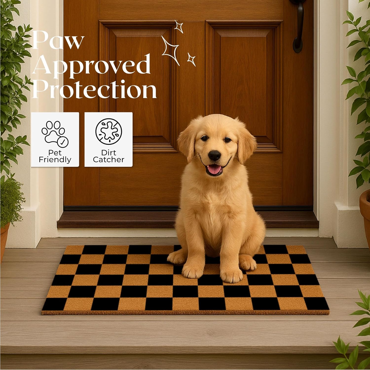 Coir Door Mats 17" X 30", Non-Slip Sturdy, PVC Backed Heavy Duty, Easy to Clean, Ideal for Door Entrance, Patio, Porch, Backyard, Garages, The Classic Chessboard