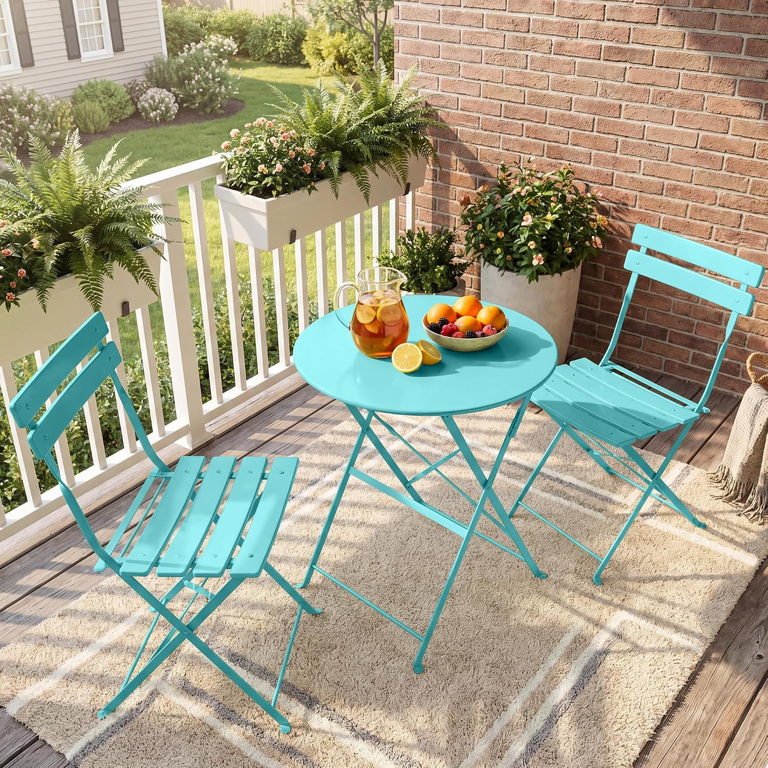 3 Pieces Bistro Set, Patio Table and Chairs Set,Peacock Blue