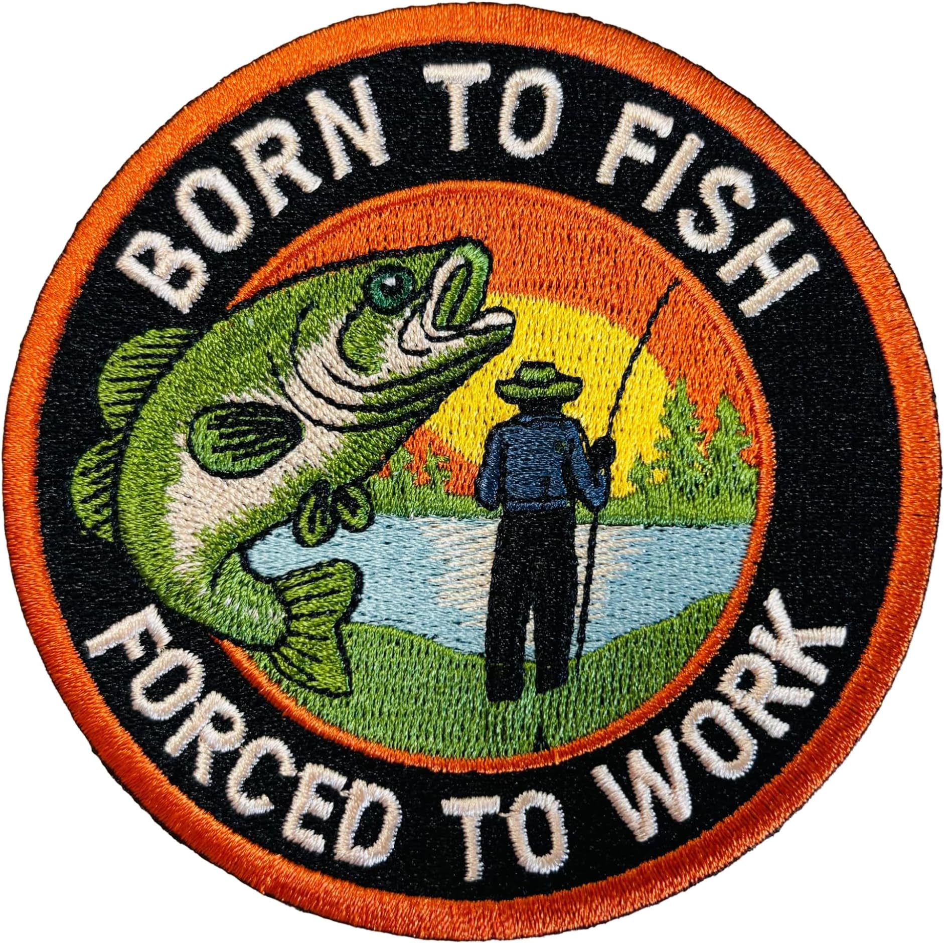 Born to Fish Forced to Work Meme Iron On Patch 3.5" - Funny Morale Fishing Embroidered Applique - Sew On, Iron On Patches for Holes, Clothing, Jeans, Hat, Backpacks, Clothes