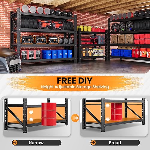 Miniatura 5 de Estantes de almacenamiento de metal de 3000 libras, estantes de garaje resistentes de 48 pulgadas de ancho, estante de almacenamiento de 4 niveles,