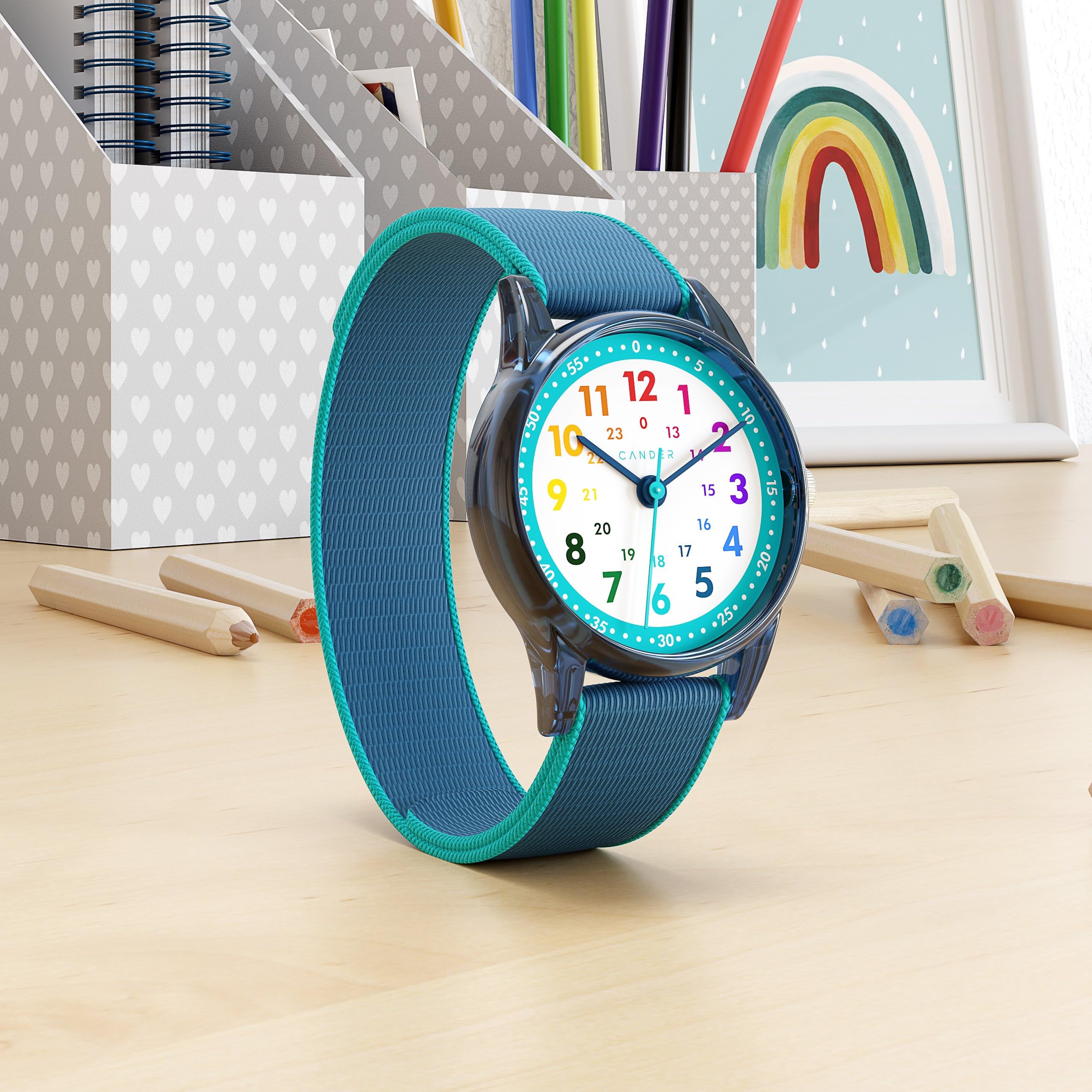 Cander Berlin MNA 0130 K - Reloj de pulsera infantil con velcro, resistente al agua, 3 ATM, analógico, color azul