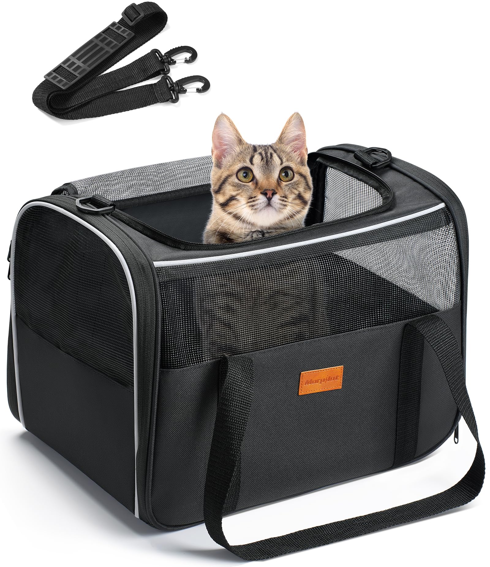 Morpilot Cat Carrier Airline Approved Pet Carrier Portable Dog Hand Bag Breathable Small Travel Cage with Adjustable Shoulder Strap and Collapsible Bowl