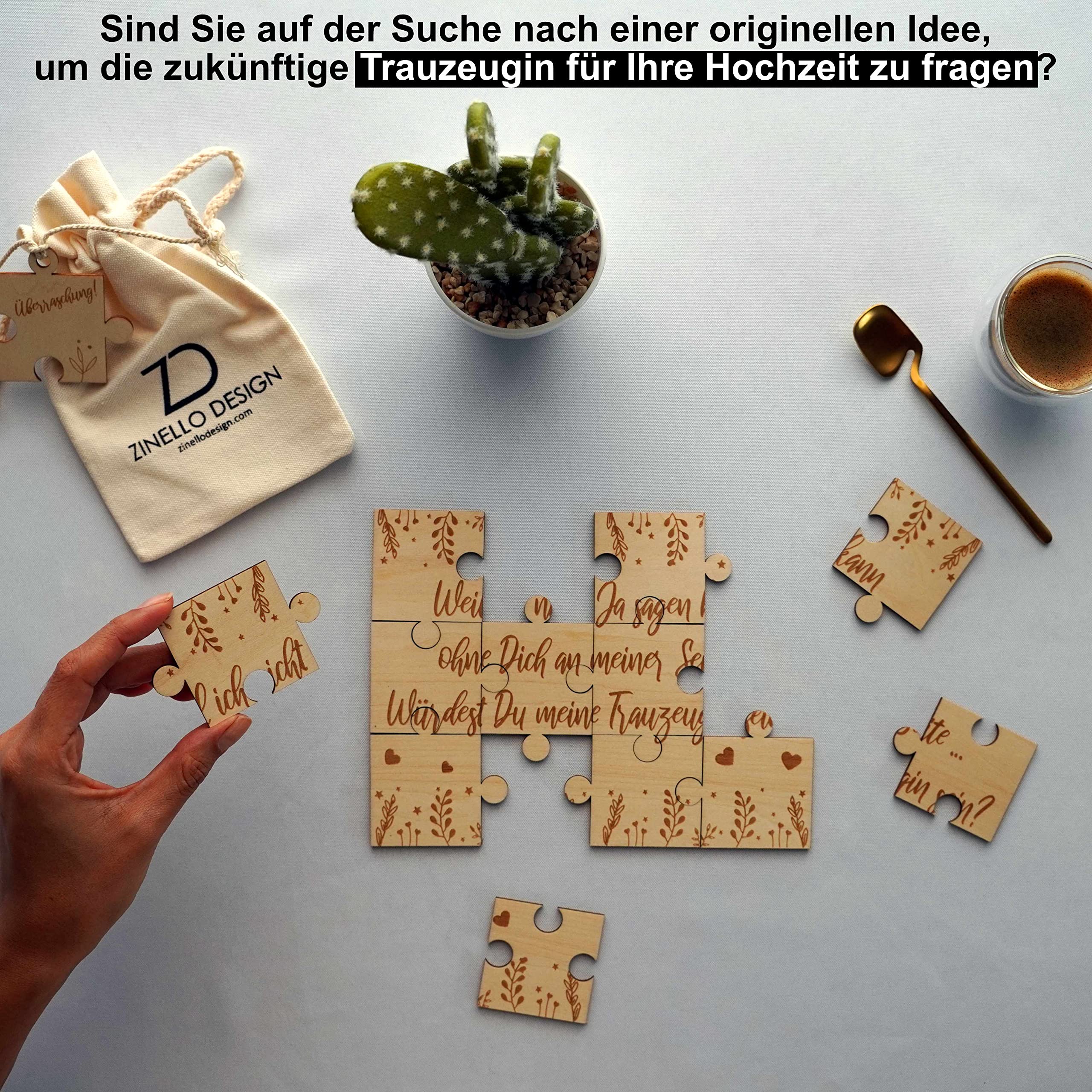 Holz-Puzzle „Willst Du Mein Trauzeuge Sein?“ – Personalisierte Hochzeitsanfrage, Gravur, In Baumwollbeutel