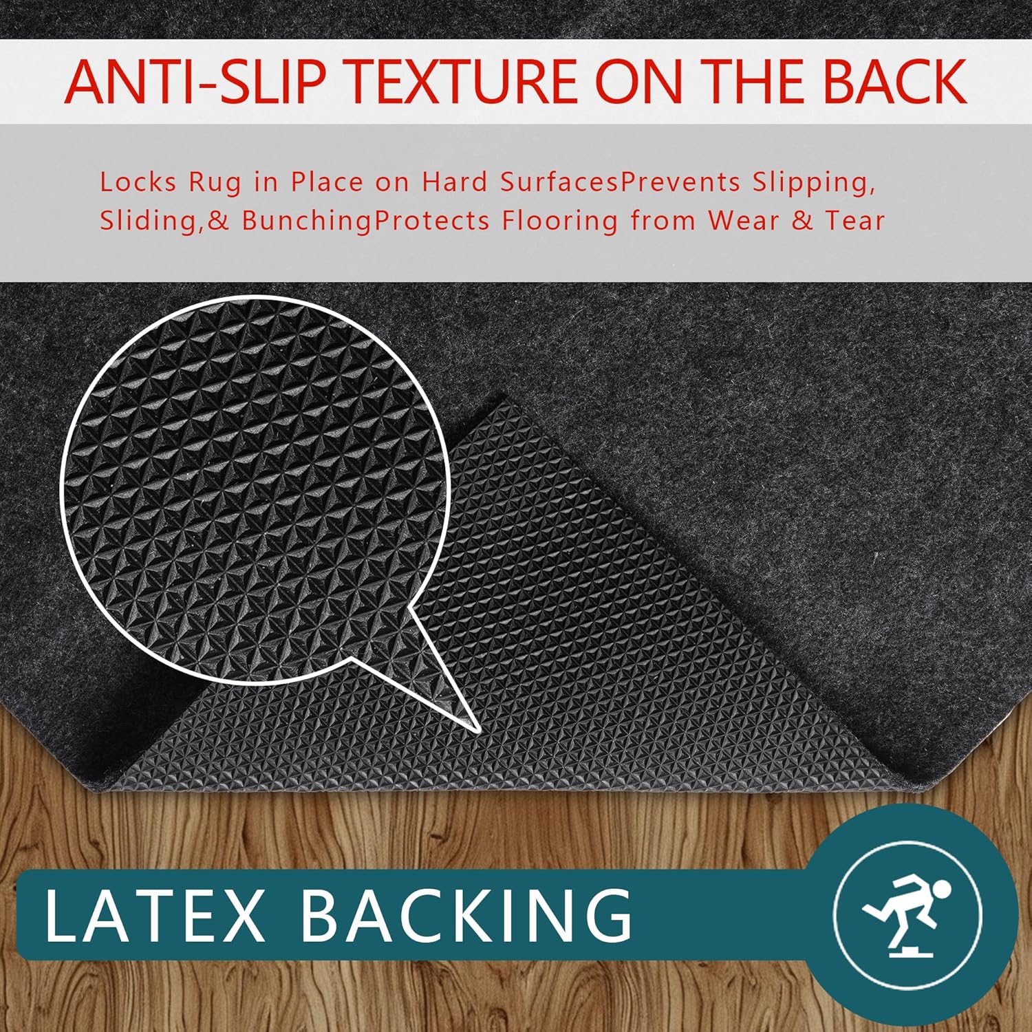 Non Slip Rug Pad Gripper, 1/10" Thick Felt Cushioned Carpet Pad with TPE Backing, Waterproof Under Area Rug Pads, for Hardwood Floors, Vinyl, Laminate, Stone, Carpet & Tile (96"x124")