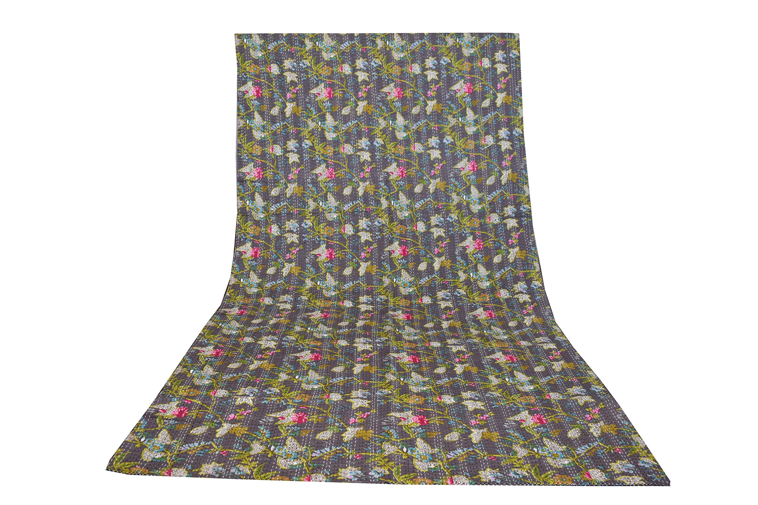 Sophia-Art Colcha India Con Estampado De Pájaro Del Paraíso Para Cama Individual O King, Funda De Cama Kantha, Colcha Bohemia Kantha
