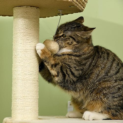 Miniatura 6 de PawHut Árbol para gatos, torre para gatos de interior de 47 pulgadas con cola de espadaña para gatos, cama para gatos, plataforma de salto, postes