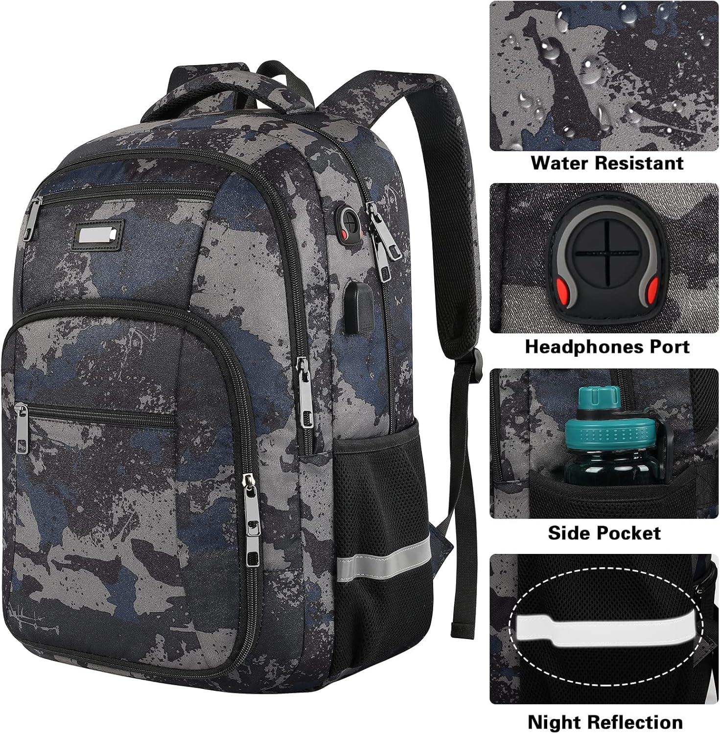 Jiefeike Laptop Backpack for Men, Extra Large Travel Backpack with USB Charging Port, TSA Friendly Anti Theft Water-Resistant Bag Daypack for Work, Daily Computer Bookbag Fits 17 Inch Laptop Backpack