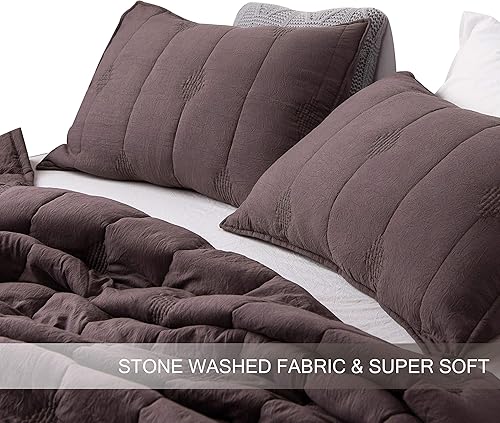 Miniatura 8 de Juego de edredón y bordado de Anna Z Home Ethan de microfibra lavada a la piedra, 3 piezas, para todas las estaciones, juego de cama King y Queen en