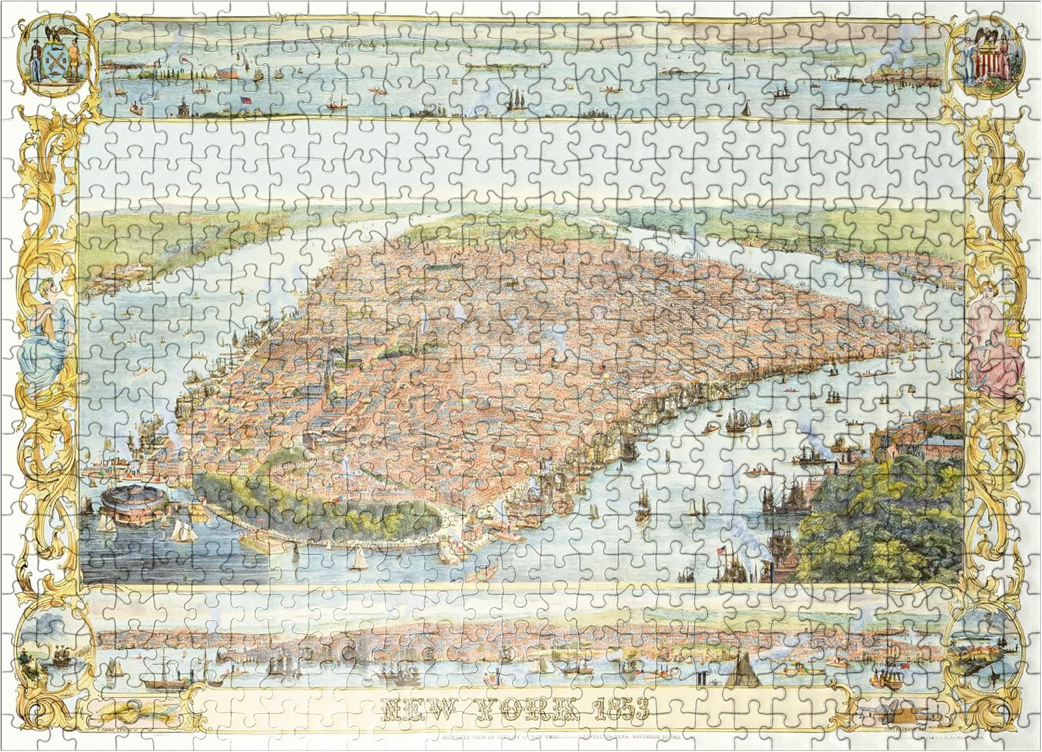 MyPuzzle Piatnik: City Map of New York, 1853 - Premium 500 Piece Jigsaw Puzzle for Adults