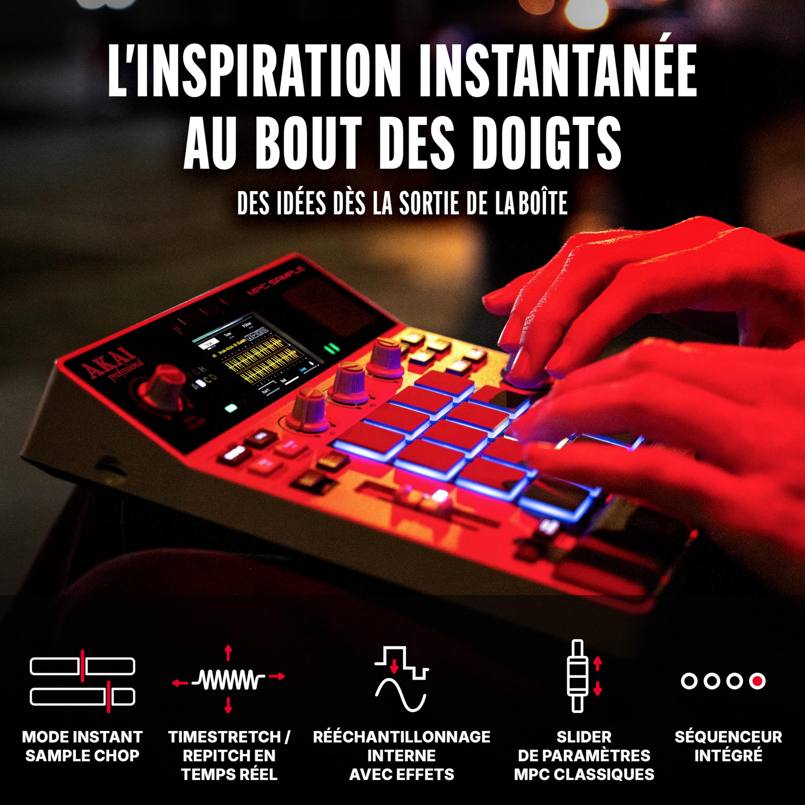 Akai Professional MPC Sample - Sampler Portable Autonome, Séquenceur et Processeur d'Effets avec Batterie Rechargeable, USB-C, Haut-Parleur et Micro
