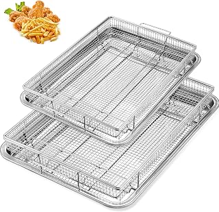 Pleafind Air Fryer Basket for Oven - 4 PCS Set, 15.3" x 11.0" & 13.3" x 9.6" Oven Air Fryer Basket and Tray, Non-stick Air Fryer Accessories for Baking Grilling and Cooking, Dishwasher Safe