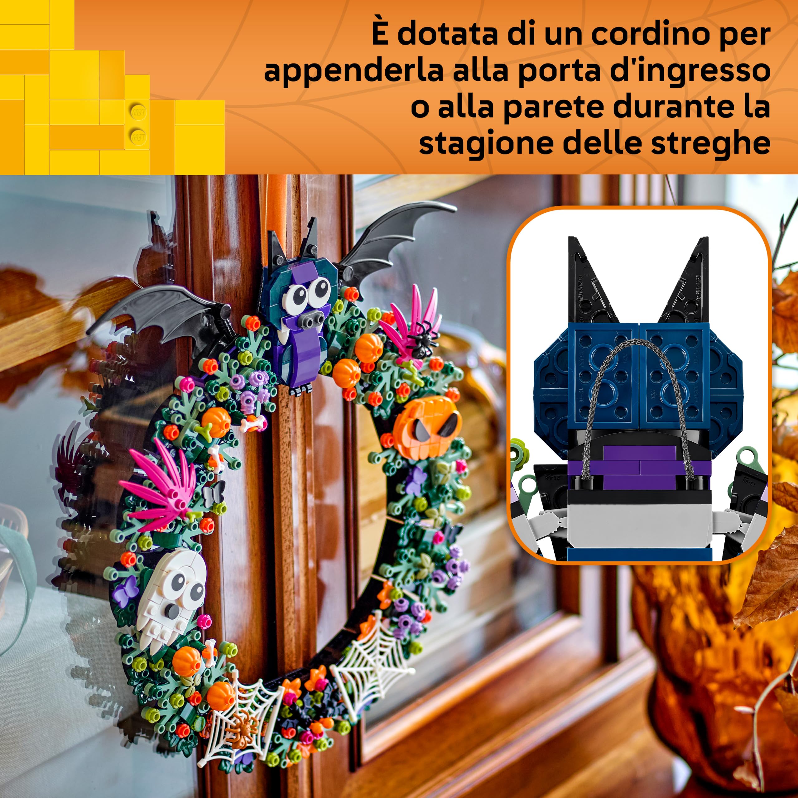 LEGO Ghirlanda di Halloween - Addobbo con Pipistrelli, Zucche, Fantasmi e Ragnatele - Decorazione da Parete - Idea Regalo per Ragazze, Ragazzi e Adolescenti da 12 Anni in su - 40825