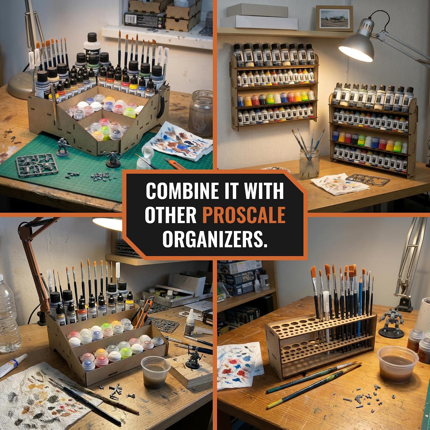 PROSCALE Wall Paint Rack Organizer for Miniatures & Modeling, Vertical Paint Stand with 26mm Dropper Holes + Top Brush/Tool Holder, Compatible with Vallejo, Army Painter, AK (26mm)