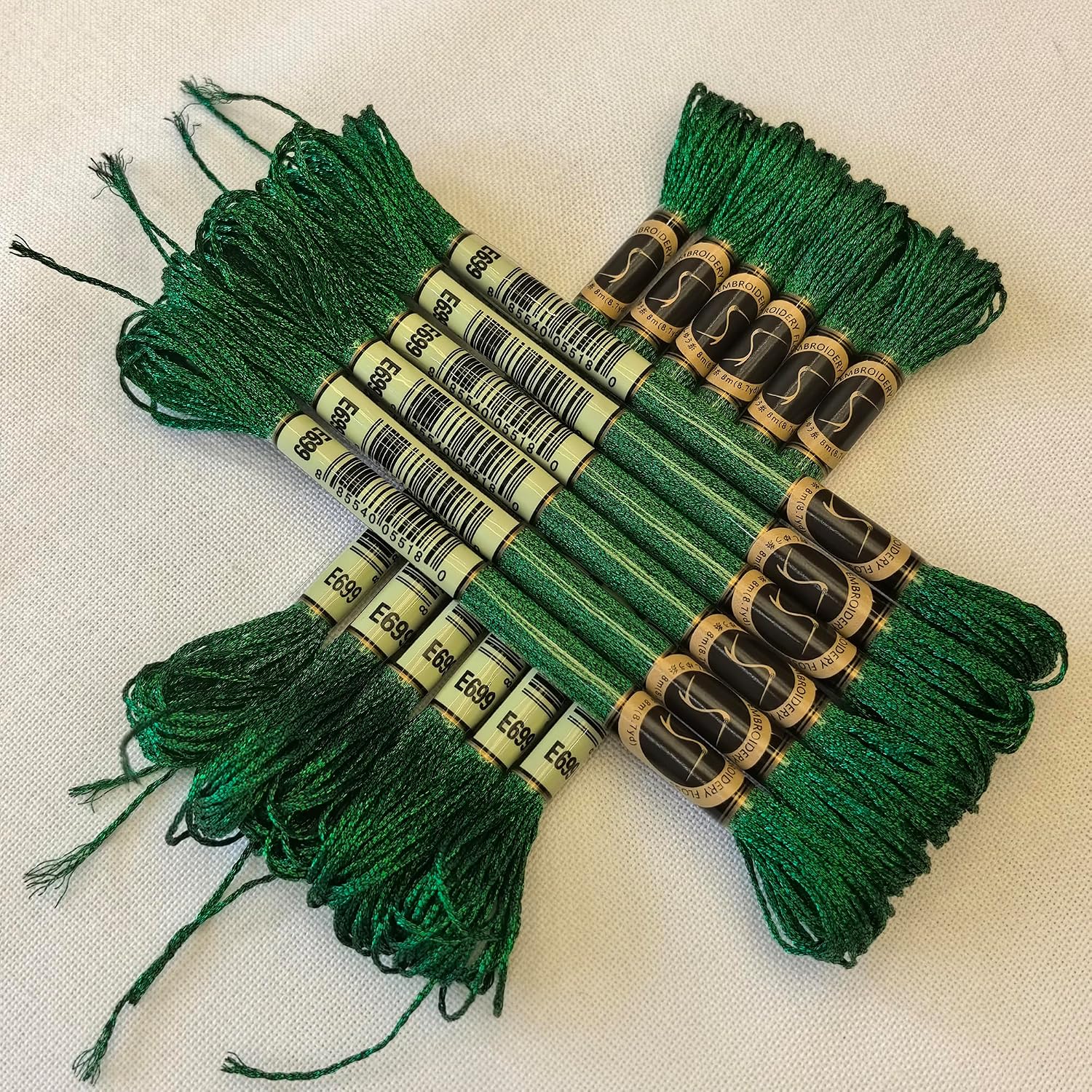 12 Skeins of Light Effects Metallic Embroidery Thread, 8.7 Yards Each, Green Emerald