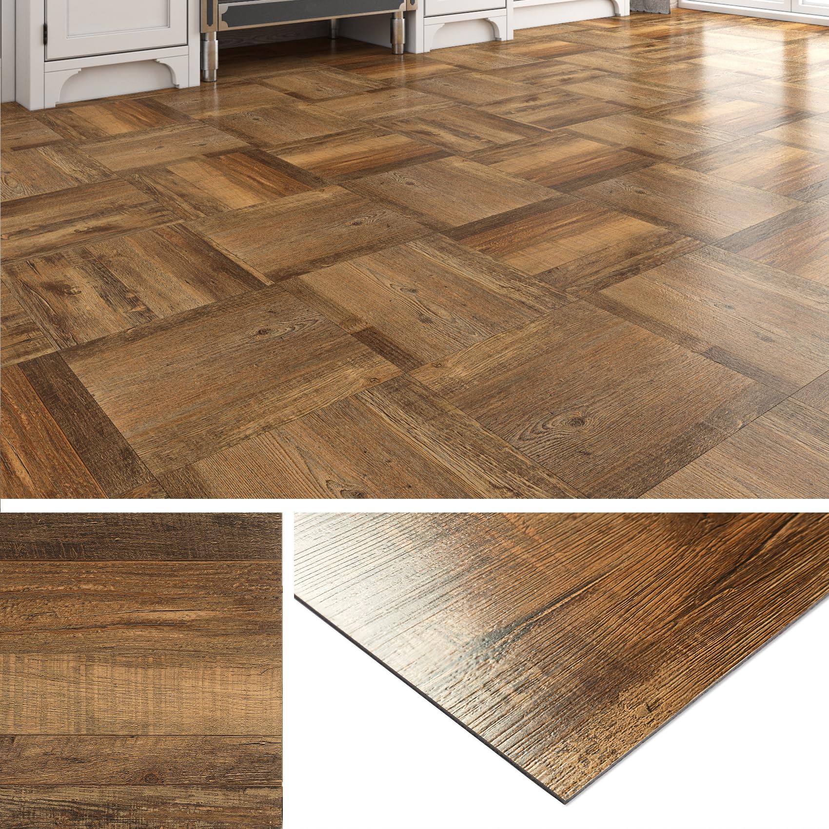 Livelynine Dark Wood Vinyl Flooring Tiles Self Adhesive Floor Tile Waterproof Laminate Flooring for Bathroom Kitchen Stick on Floor Tiles for Hallway Bedroom Rustic Brown Wood Effect 30x30CM, 4 Sheets