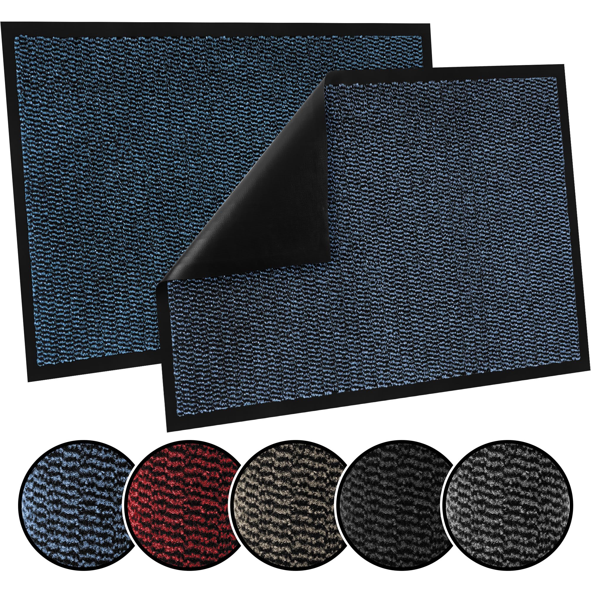 TrendMakers Door Mat Indoor & Outdoor Non-Slip Rubber Backed door mats indoor Super Absorbent Washable Dirt Trapper doormats - Durable & wrinkle-free Barrier Rug (Midnight Blue/Black - 60 x 80cm) — image 1