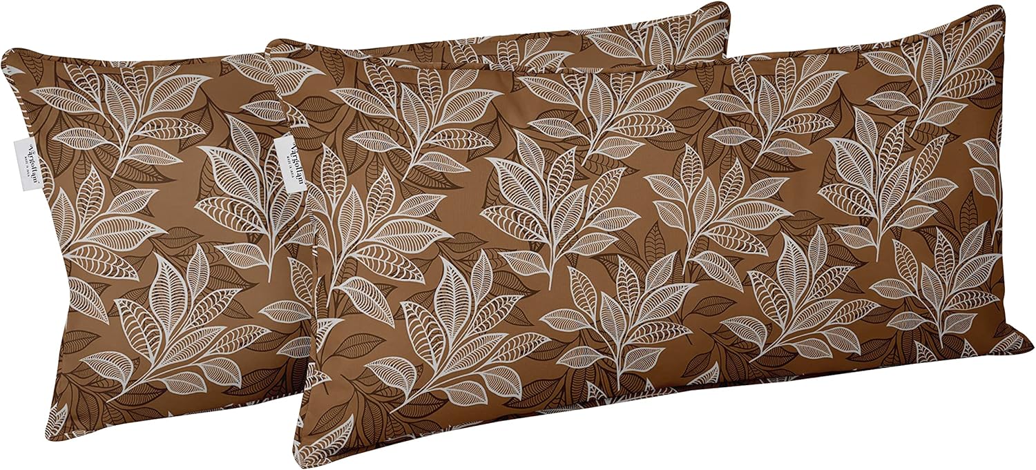 Indoor/Outdoor Polyester Fabric Lumbar Pillow Cover, All-Weather Waterproof Rectangular Cushion Case for Patio Furniture, 12 x 24 Set of 2 - Asian Leaves-82