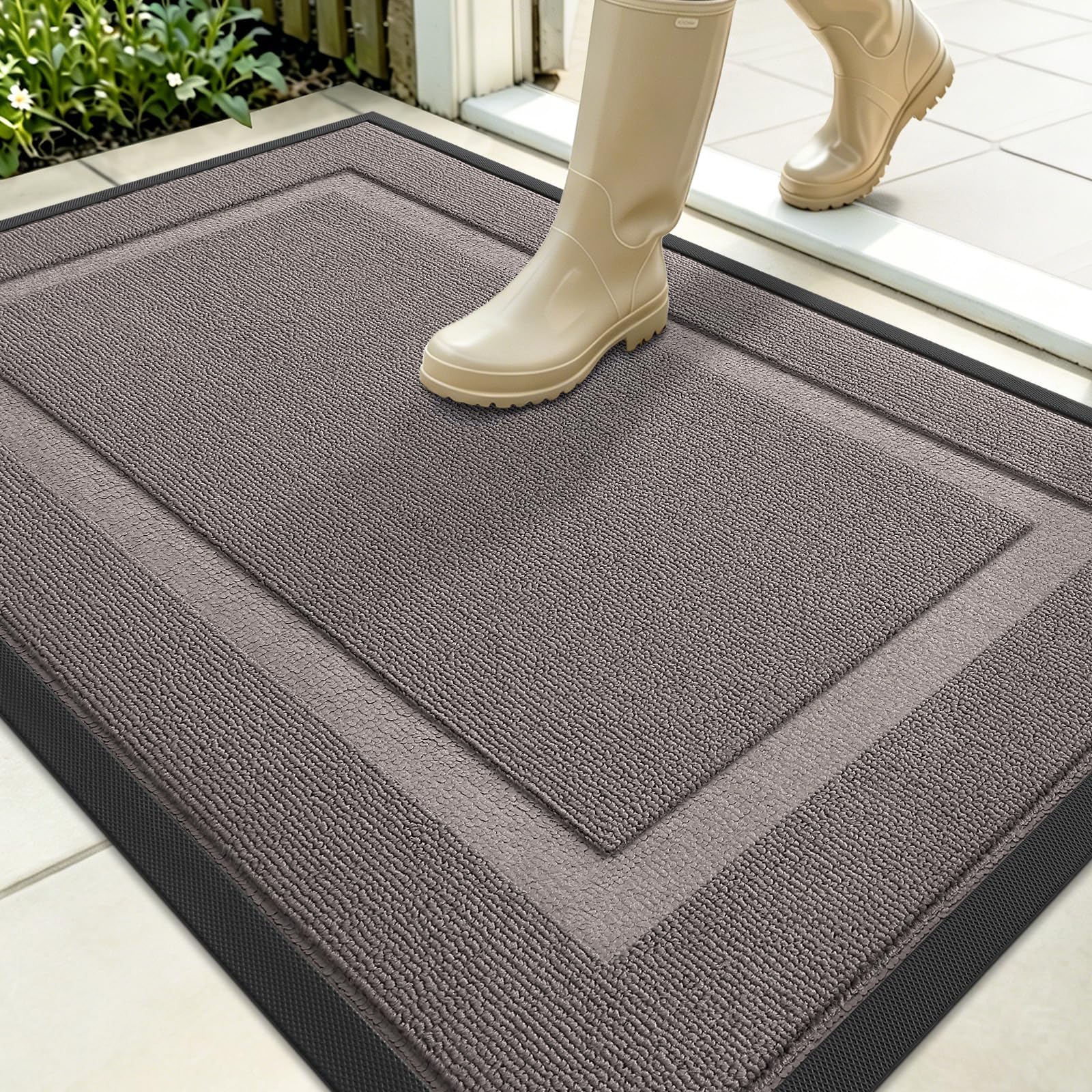 OLANLY Front Door Mat Outside 35x23, All-Season Heavy-Duty Rubber Doormat | Taupe, Absorbent, Stain and Fade Resistant, Waterproof Non-Slip Backing, Low-Profile Indoor Outdoor Floor Mat for Entryway