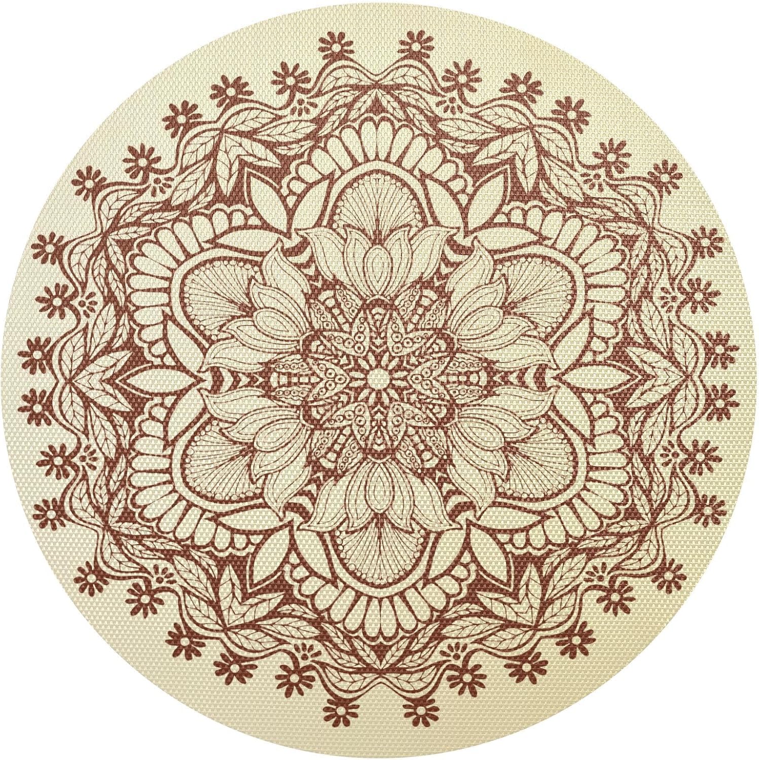 Round Placemats Set of 6 Non Slip Table Mats Washable Heat Resistant Place Mat for Kitchen Dining Table Home Decor 15.4 Inch Mandala Flower