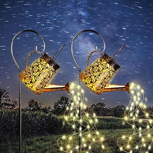 Luces solares para regadera de jardín con luces en cascada, paquete de 2 linternas colgantes al aire libre para decoración de jardín, regalos de