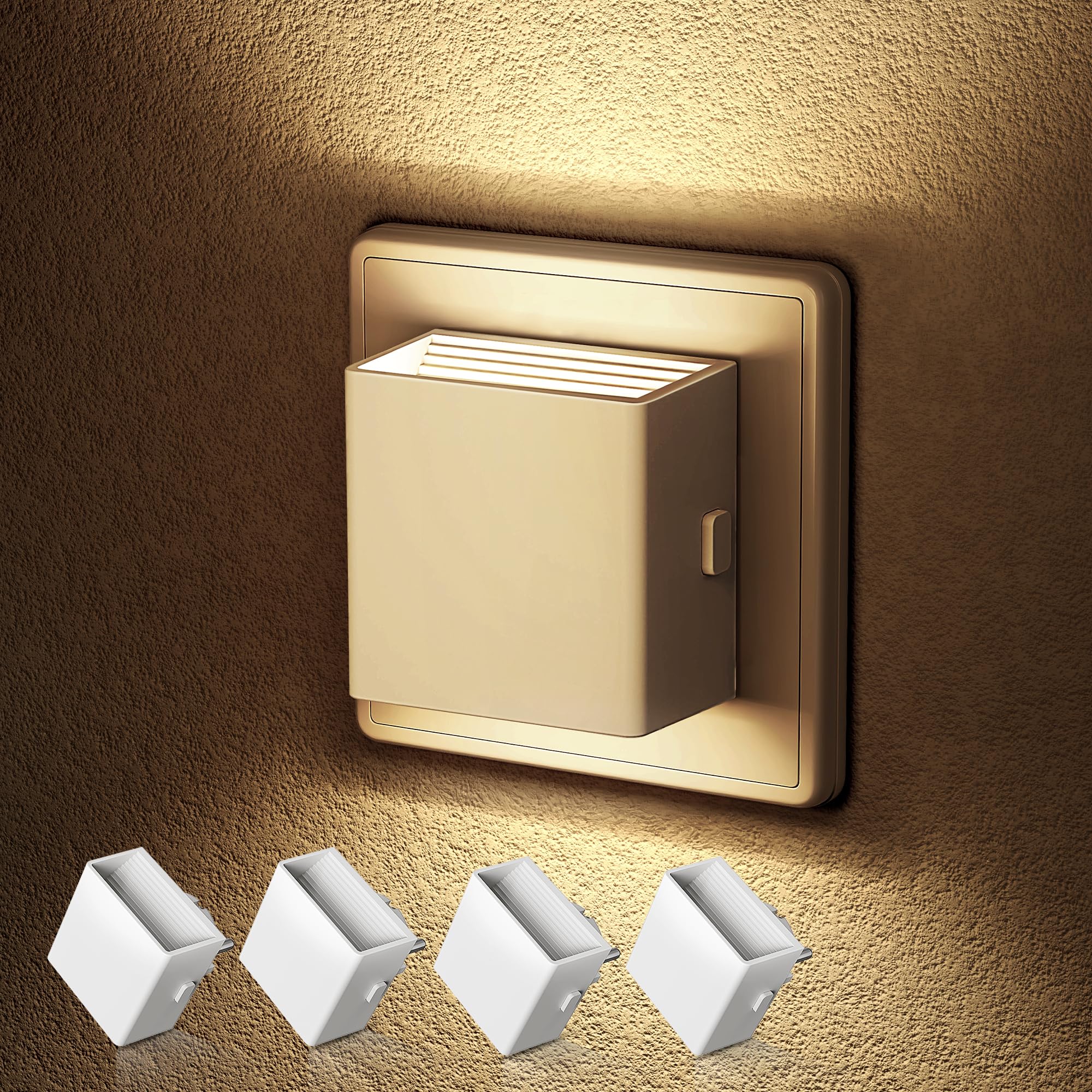 Emeritpro Nachtlicht Steckdose mit Dämmerungssensor, LED Nachtlicht, 3000K Warmweißes Steckdosenlicht, Einstellbare Helligkeit, für Kinderzimmer, Schlafzimmer, Flur, Treppe, Küche, 4 Stück, 1W