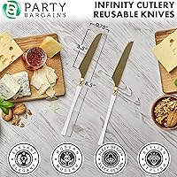 Vista 265 de Party Bargains Disposable Plastic Black Gold Cutlery Set, Infinity Modern Design Utensils, 40 Pack: 16 Forks, 8 Knives, 16 Spoons