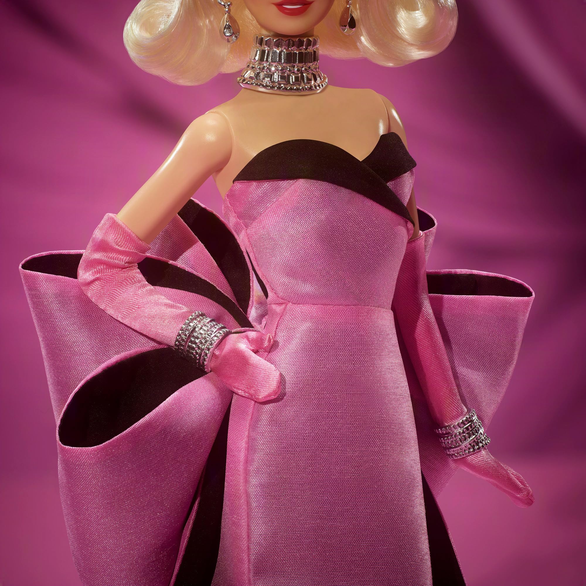 barbie pink dress Marilyn Monroe Signature Collectible Doll SAU LEE Adelaide Embellished Woven-Dresses style top and a COLOR:Butter Yellow