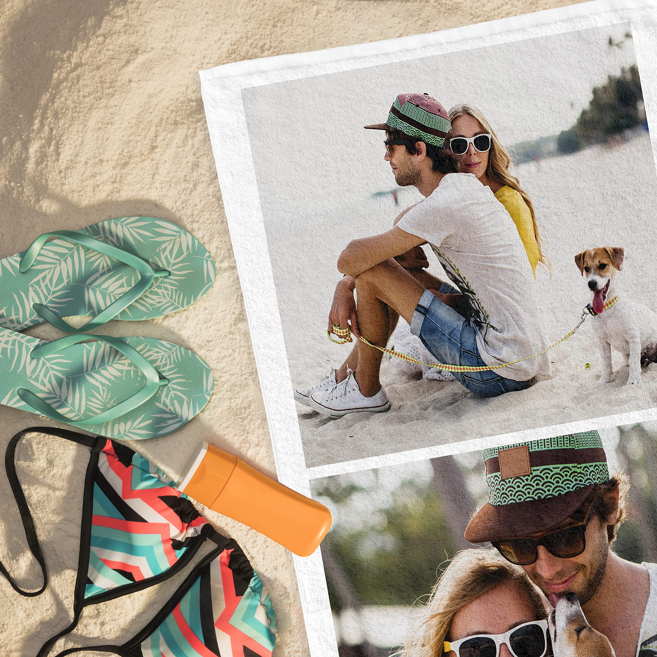 Toalla de Playa Personalizada con Foto y Texto, Collage de Fotos, E&B PORRAS (2 Fotos)