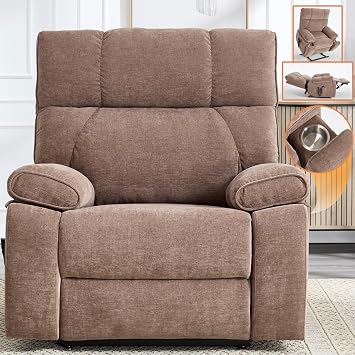 Trustyue Extra Large Dual Motor Power Lift Recliner Chair, Lift Chair with Massage and Heat for Elderly, Lay Flat Recliner, Standing Assistance, Stainless Steel Cup Holders, Chenille Brown