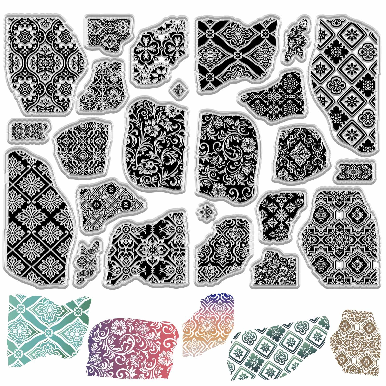 CRASPIRE 2 Styles Flower Tile Clear Stamp Background Texture Rubber Stamps Floral Pattern Reusable Retro Transparent Silicone Stamp Seals for Journaling Card Making Scrapbooking Photo Album Christmas