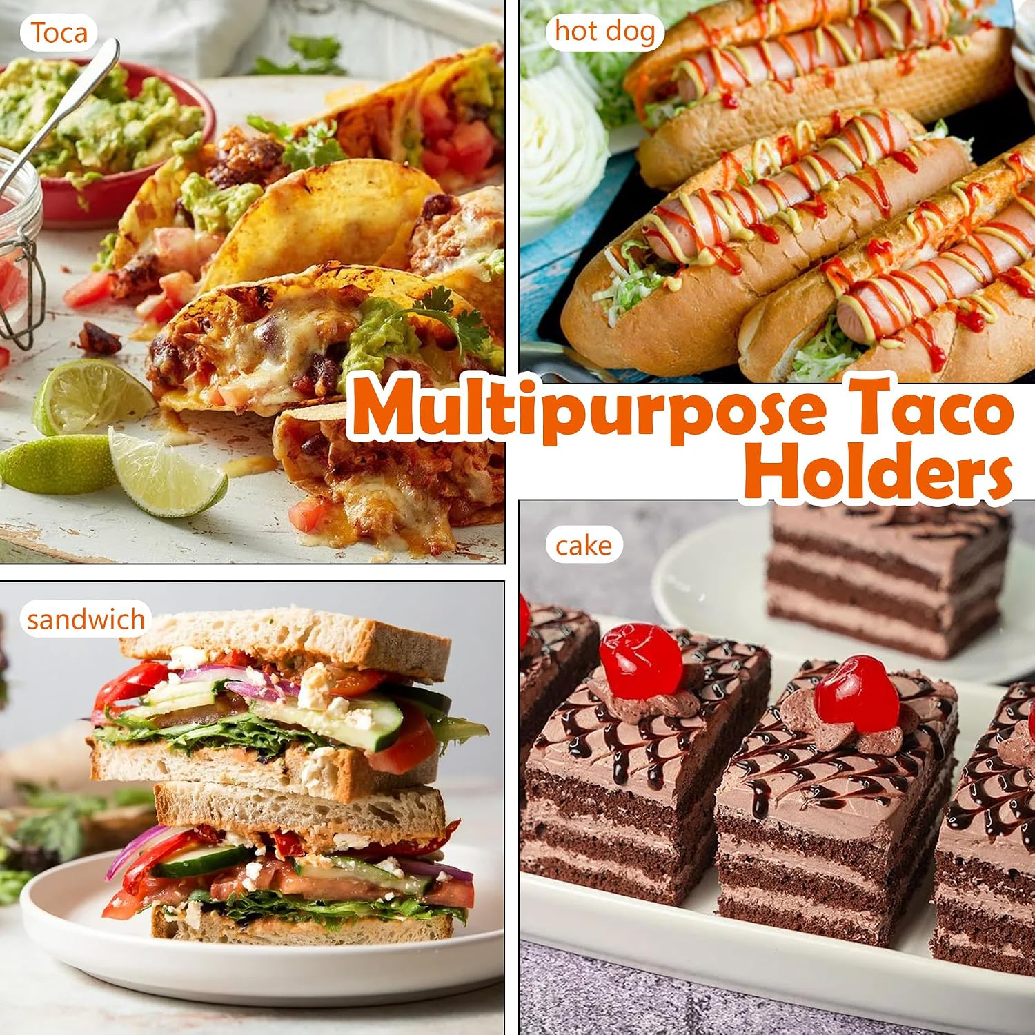 Taco Holders Set of 6, Tortilla Rack Holds Up to 4 Tacos Each for Soft Shells, Taco Stand for Kitchen, Parties, Picnics & BBQ, Dishwasher Safe