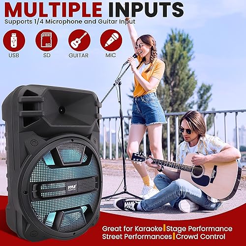 Miniatura 4 de Pyle Sistema de altavoces PA Bluetooth portátil - Altavoz Bluetooth para exteriores de 800 W, sistema PA portátil con micrófono, luces de fiesta,