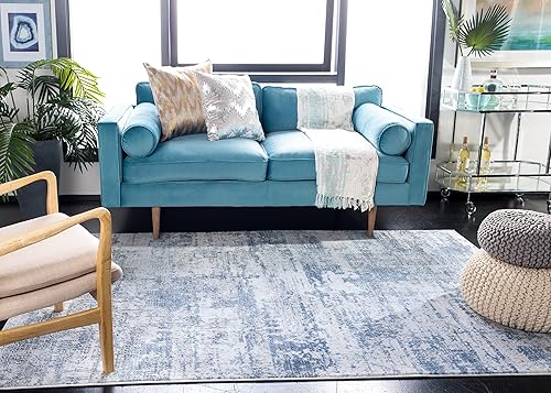 Miniatura 4 de SAFAVIEH Amelia Collection ALA700A - Alfombra de 6 x 9 pies, diseño moderno abstracto en marfil y azul, no desprende pelusa y de fácil cuidado,