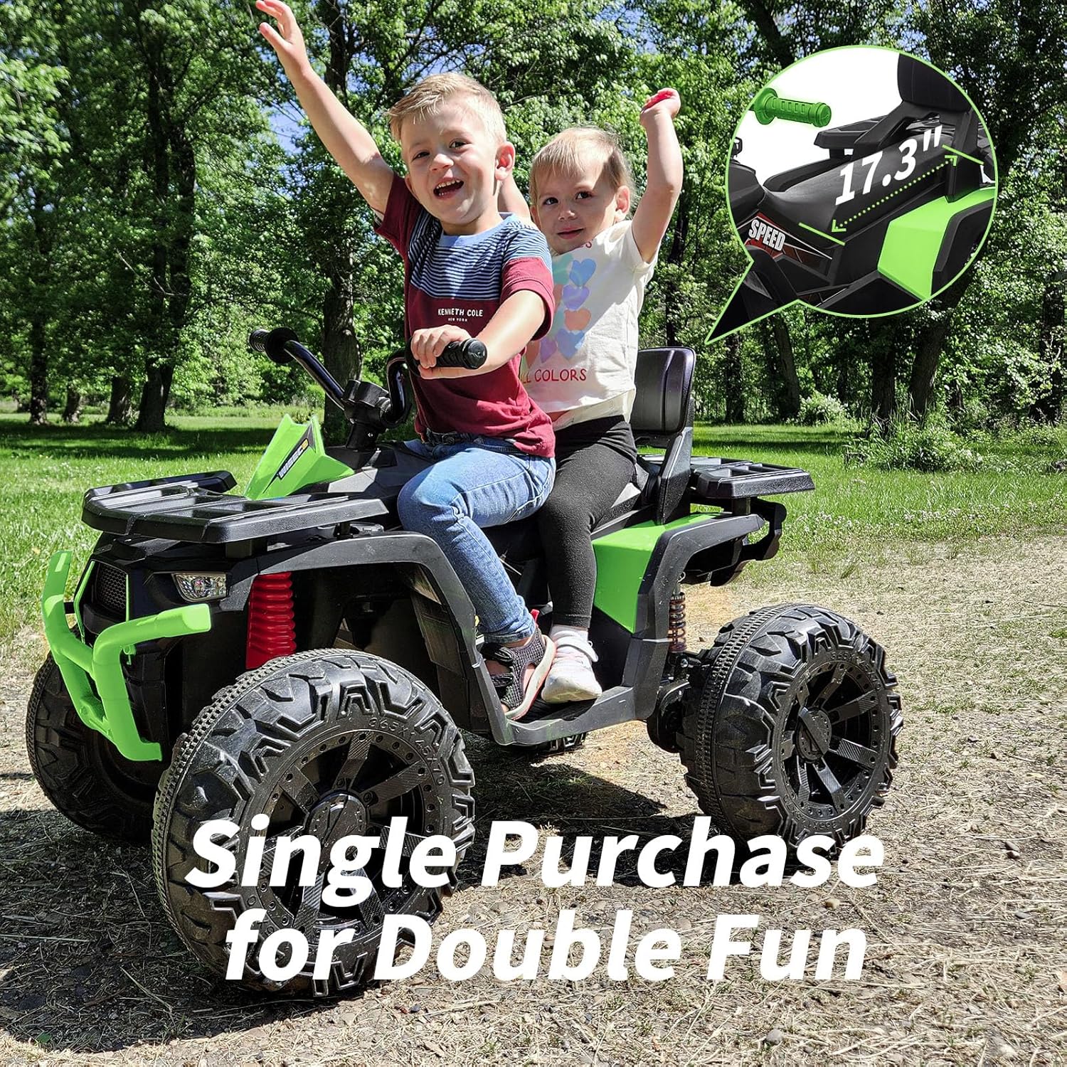 24V Kids 4 Wheeler ATV, 2-Seater Electric ATV Four Wheeler for Big Kids with Bluetooth, 14.4" Big Wheels - Green