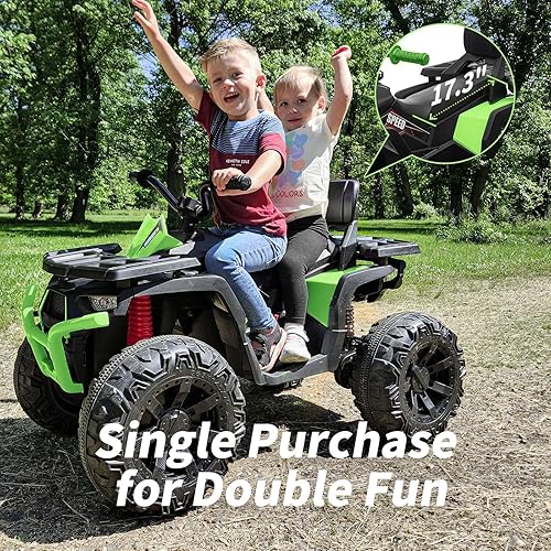 Miniatura 3 de Hikiddo ATV para niños de 4 ruedas, juguetes de paseo de 24 V para niños grandes con motor de 400 W, 2 plazas - Verde