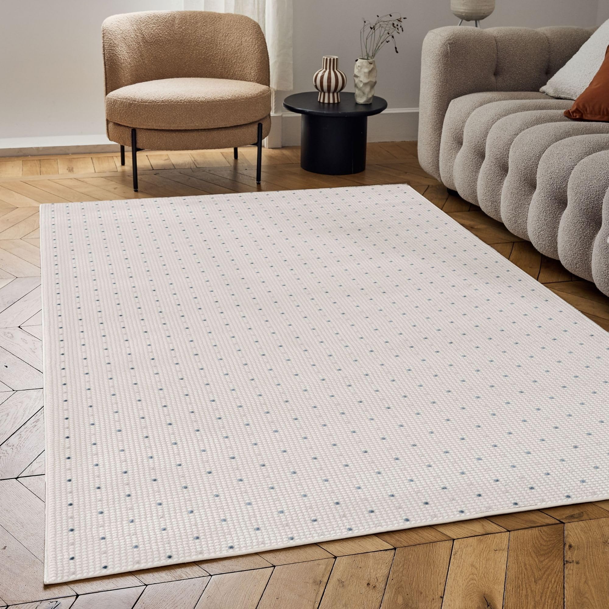 THE RUGS Carmel Modern Area Rug - Stain-Resistant, Non-Shedding, Durable Rugs for Living Room and Bedroom [ Dots Blue, 120x170 cm ]