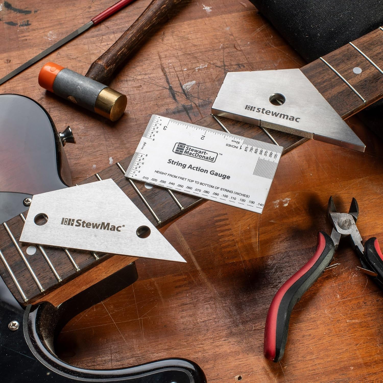 StewMac Precision Fret Guitar Tool Trio, Imperial – String Action Gauge, Fret Rocker, Fret Kisser for Guitar Setup & Repair