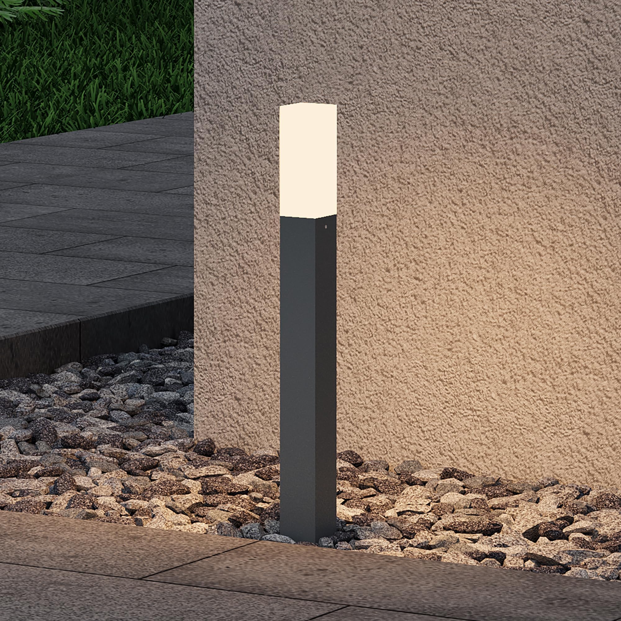 doporro Lampione da Giardino LED 3000K, Paletto Esterno Quadrato IP65 in Alluminio Grigio Scuro H40cm, Luce Calda per Vialetti, Giardini, Cortili e Ingressi
