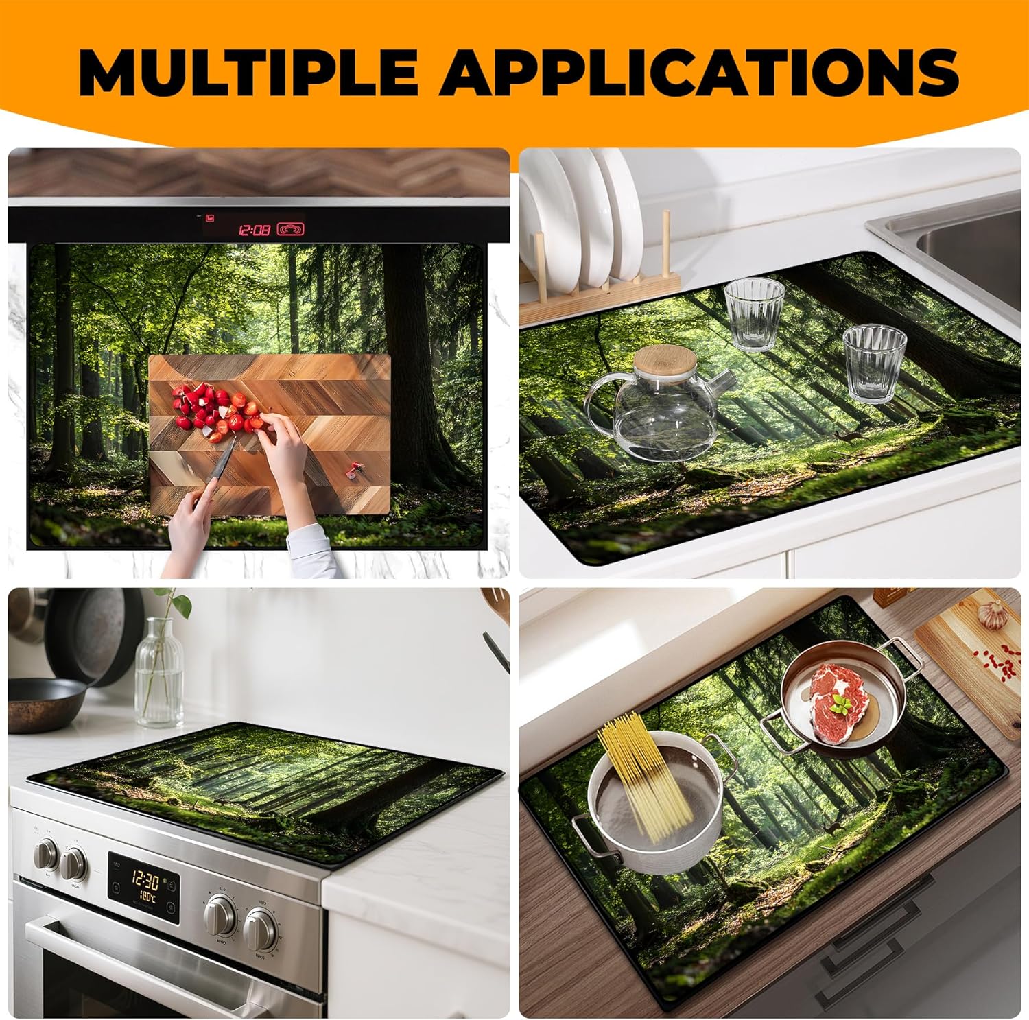Heat-Resistant Glass Stove Top Cover with Anti-Slip Rubber Coating – 28.5x20.5 Inch Electric Stove Protector, Scratch-Resistant, Expands Counter Space (Forest, 28.5"L x 20.5"W)