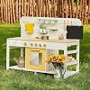 Giant bean Mud Kitchen for Kids Outdoor, Deluxe Wooden Toy Play Kitchen Set, with Sand and Water Sink, Blackboard and Kitchen Accessories for Boys and Girls Ages 3-8 Indoor & Outdoor Activities