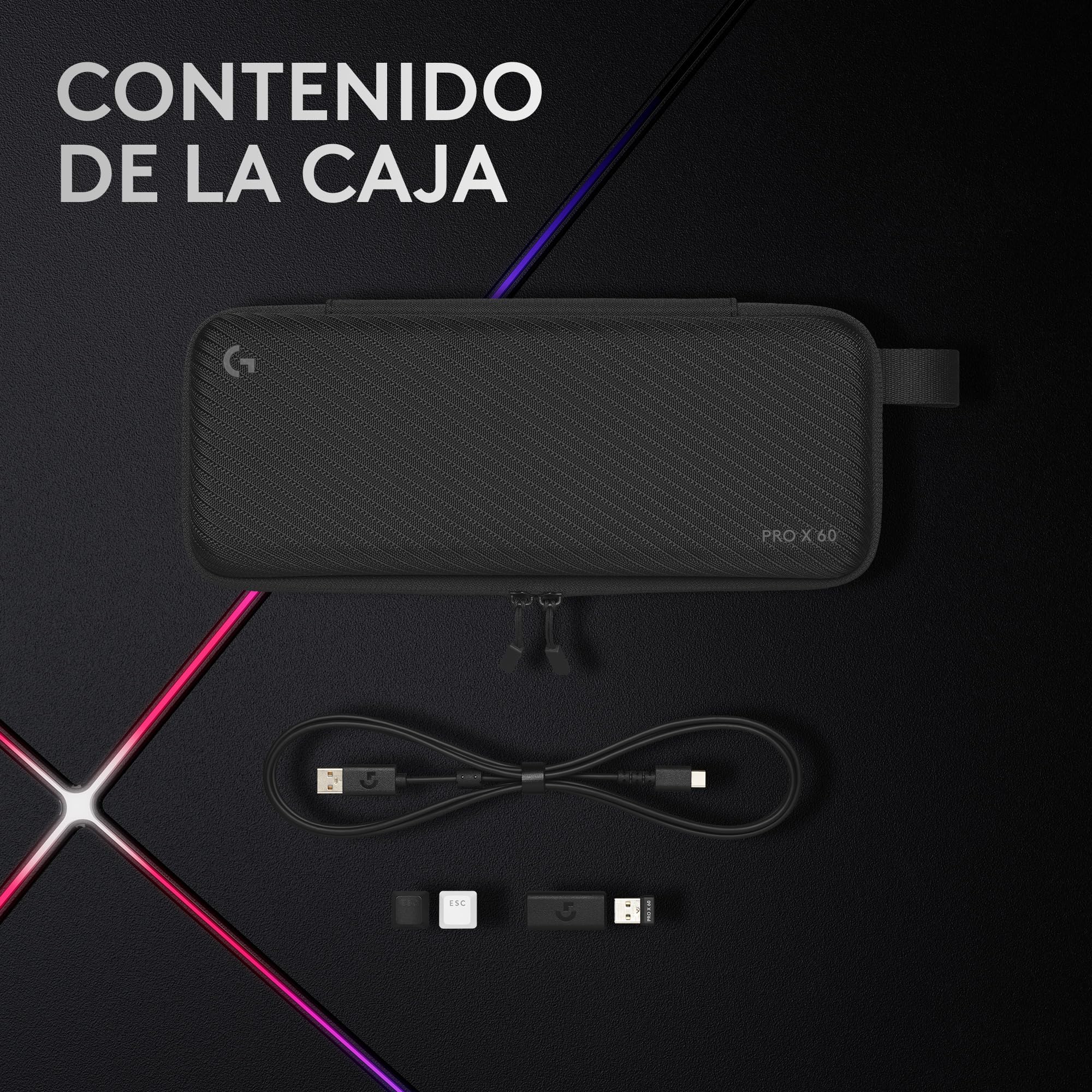 Logitech G Pro X 60% Lightspeed, Miniteclado inalámbrico para Gaming, mecánico Compacto, RGB LIGHTSYNC, Bluetooth, Teclas de PBT, interruptores ópticos GX táctiles, QWERTY US, Negro